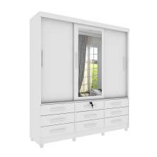 Guarda-Roupa Casal com Espelho Chicago I 3 Portas 9 Gavetas Neve