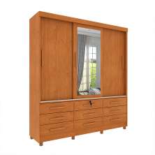 Guarda-Roupa Casal com Espelho Chicago II 3 Portas 9 Gavetas Cinamomo
