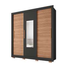 Guarda-Roupa Casal com Espelho Chile 3 Portas 2 Gavetas Preto e Freijó