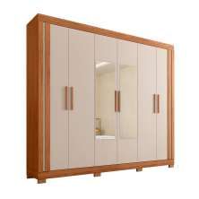 Guarda-Roupa Casal com Espelho Eden 6 Portas 2 Gavetas Freijó e Off White