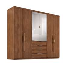 Guarda-Roupa Casal com Espelho Giardino 6 Portas 4 Gavetas Nogueira