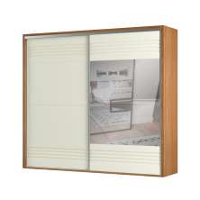 Guarda-Roupa Casal com Espelho Girona 100% MDF 2 Portas 4 Gavetas Freijó e Off White