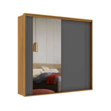 Guarda-Roupa Casal com Espelho Imperium 100% MDF 2 Portas 6 Gavetas Freijó e Titânio