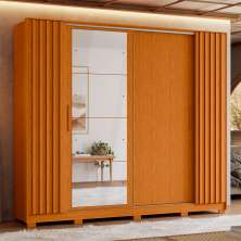 Guarda-Roupa Casal com Espelho Jacarandá Flex 4 Portas 4 Gavetas Cinamomo e Off White