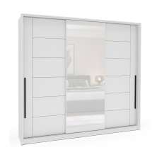Guarda-Roupa Casal com Espelho Lisboa 3 Portas 4 Gavetas Branco