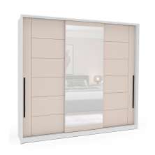 Guarda-Roupa Casal com Espelho Lisboa 3 Portas 4 Gavetas Branco e Creme