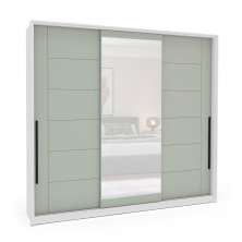 Guarda-Roupa Casal com Espelho Lisboa 3 Portas 4 Gavetas Branco e Verde