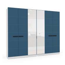 Guarda-Roupa Casal com Espelho Lisboa 6 Portas 4 Gavetas Branco e Azul