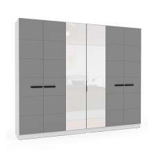 Guarda-Roupa Casal com Espelho Lisboa 6 Portas 4 Gavetas Branco e Cinza