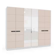 Guarda-Roupa Casal com Espelho Lisboa 6 Portas 4 Gavetas Branco e Creme