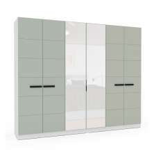Guarda-Roupa Casal com Espelho Lisboa 6 Portas 4 Gavetas Branco e Verde