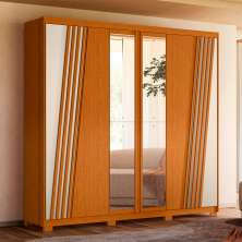 Guarda-Roupa Casal com Espelho Ouro Verde 6 Portas 4 Gavetas Cinamomo e Off White