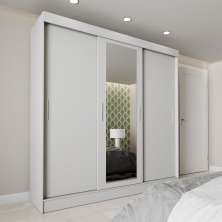 Guarda-Roupa Casal com Espelho Paris 3 Portas 2 Gavetas Branco