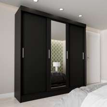 Guarda-Roupa Casal com Espelho Paris 3 Portas 2 Gavetas Preto