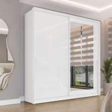 Guarda-Roupa Casal com Espelho Porto 2 Portas 2 Gavetas Branco