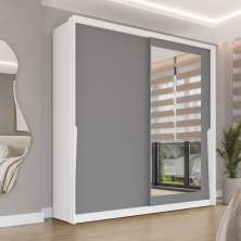 Guarda-Roupa Casal com Espelho Porto 2 Portas 2 Gavetas Branco e Cinza