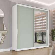 Guarda-Roupa Casal com Espelho Porto 2 Portas 2 Gavetas Branco e Verde