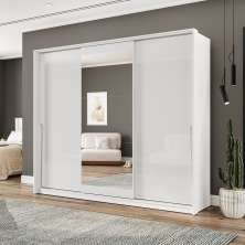 Guarda-Roupa Casal com Espelho Porto 3 Portas 4 Gavetas Branco