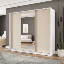 Guarda-Roupa Casal com Espelho Porto 3 Portas 4 Gavetas Branco e Creme