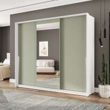 Guarda-Roupa Casal com Espelho Porto 3 Portas 4 Gavetas Branco e Verde