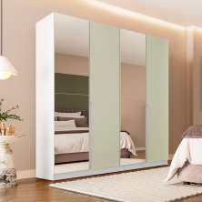 Guarda-Roupa Casal com Espelho Porto 4 Portas 4 Gavetas Branco e Verde