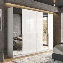 Guarda-Roupa Casal com Espelho Porto 6 Portas 4 Gavetas Branco