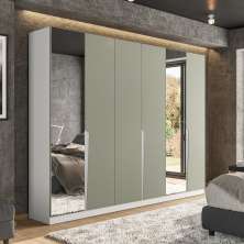 Guarda-Roupa Casal com Espelho Porto 6 Portas 4 Gavetas Branco e Verde