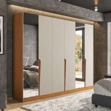 Guarda-Roupa Casal com Espelho Porto 6 Portas 4 Gavetas Freijó e Creme