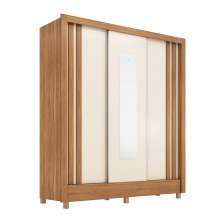 Guarda-Roupa Casal com Espelho Ravel Flex 3 Portas 2 Gavetas Amêndola e Off White