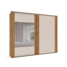 Guarda-Roupa Casal com Espelho Sevilha Flex 2 Portas 4 Gavetas  Freijó e Off White
