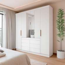 Guarda-Roupa Casal com Espelho Trevi 4 Portas 6 Gavetas Branco