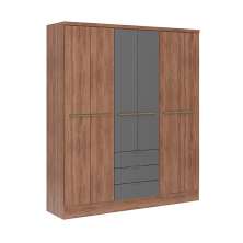 Guarda-Roupa Casal com Espelho Troy 6 Portas 3 Gavetas Freijó e Titânio
