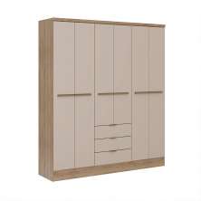 Guarda-Roupa Casal com Espelho Troy 6 Portas 3 Gavetas Noce e Off White