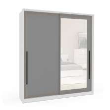 Guarda-Roupa Casal com Espelho Valência 2 Portas 2 Gavetas Branco e Cinza
