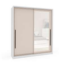 Guarda-Roupa Casal com Espelho Valência 2 Portas 2 Gavetas Branco e Creme