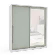 Guarda-Roupa Casal com Espelho Valência 2 Portas 2 Gavetas Branco e Verde
