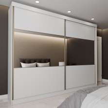 Guarda-Roupa Casal com Espelho Valência 2 Portas 6 Gavetas Branco