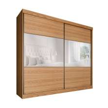 Guarda-Roupa Casal com Espelho Valência 2 Portas 6 Gavetas Carvalho