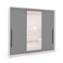 Guarda-Roupa Casal com Espelho Valência 3 Portas 4 Gavetas Branco e Cinza