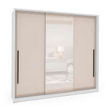 Guarda-Roupa Casal com Espelho Valência 3 Portas 4 Gavetas Branco e Creme