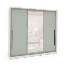 Guarda-Roupa Casal com Espelho Valência 3 Portas 4 Gavetas Branco e Verde