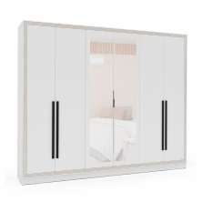 Guarda-Roupa Casal com Espelho Valência 6 Portas 4 Gavetas Branco