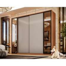 Guarda-Roupa Casal com Reflecta Laredo Flex 4 Portas 4 Gavetas Amêndola e Nude