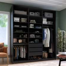 Guarda-Roupa Closet 100% MDF 3 Gavetas Preto 209 cm