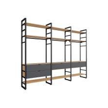 Guarda-Roupa Closet Modulado Industrial Philly 4 Gavetas Cedro e Grafite 294 cm