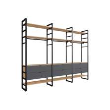 Guarda-Roupa Closet Modulado Industrial Philly 6 Gavetas Cedro e Grafite