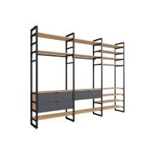 Guarda-Roupa Closet Modulado Industrial Philly I 3 Gavetas Cedro e Grafite 294 cm
