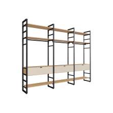 Guarda-Roupa Closet Modulado Industrial Philly II 3 Gavetas Cedro e Off White 294 cm