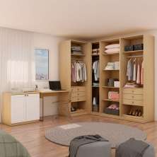 Guarda-Roupa Closet Modulado com Escrivaninha Infinity 2 Portas 6 Gavetas Savana