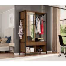 Guarda-Roupa Closet Modulado com Espelho New Barcelona 1 Porta 2 Gavetas Preto e Demolição 119 cm